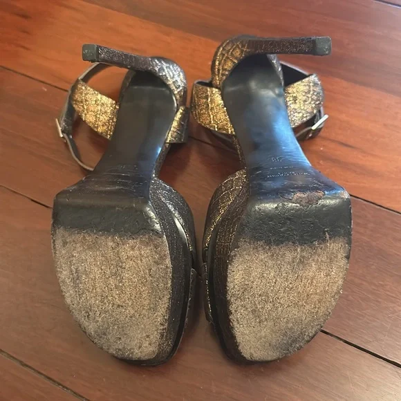 Saint Laurent Paris Metallic Bronze Leather Platform Sandals - Picture 5 of 7